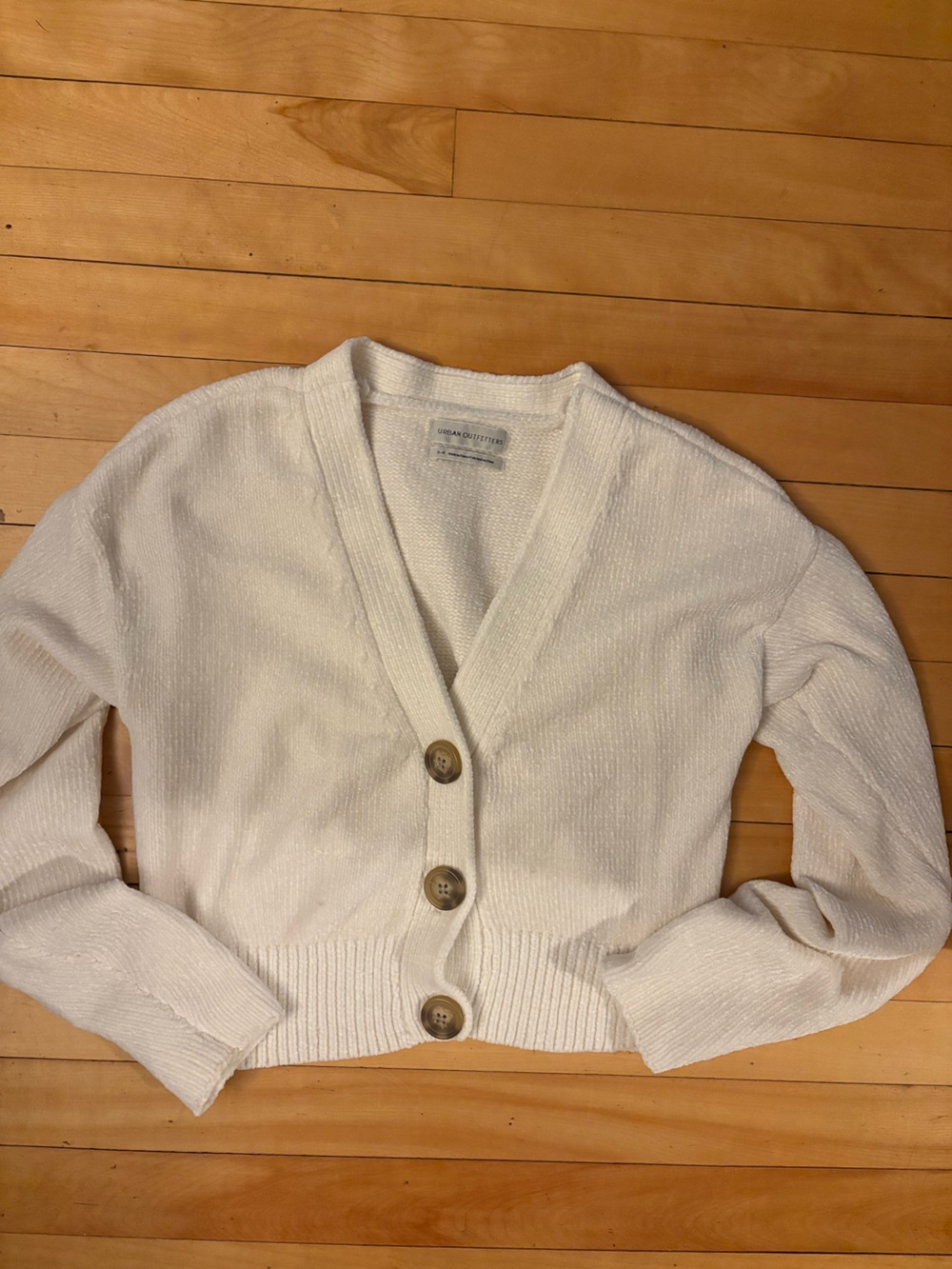 Urban Outfitters Cream Button-Front Cropped Cardigan